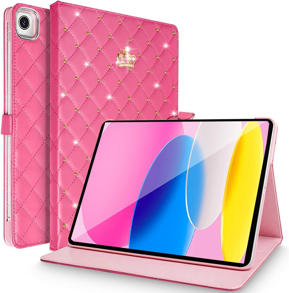 Changjia for iPad Air (3rd Gen) 10.5 2019/iPad Pro 10.5 2017 Case,Cute Crown Bling Rhinestone PU Leather Elegant Smart Auto Sleep/Wake Stand Shockproof Protective Case for Apple iPad 10.5Inch,Hot Pink