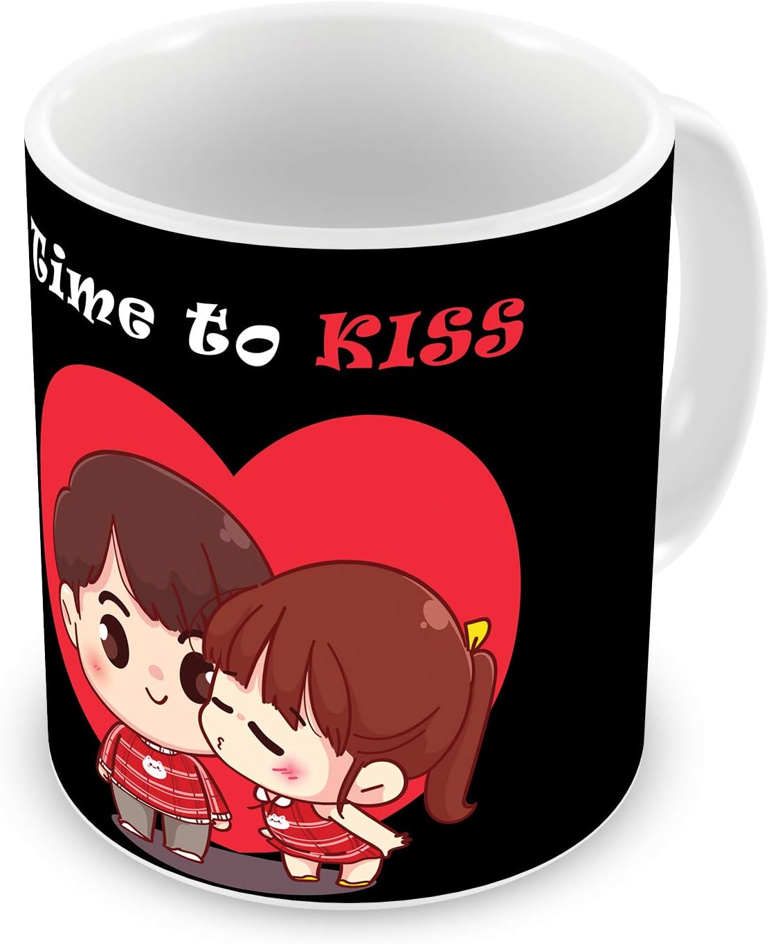 FA6 Valentine Day Gift Quotes Printed Ceramic Coffee Mug Valentines Gifts for Girlfriend Boyfriend, Birthday Gift for Husband Wife, Love Gifts (Black Time to Kiss Gifts Mugs)