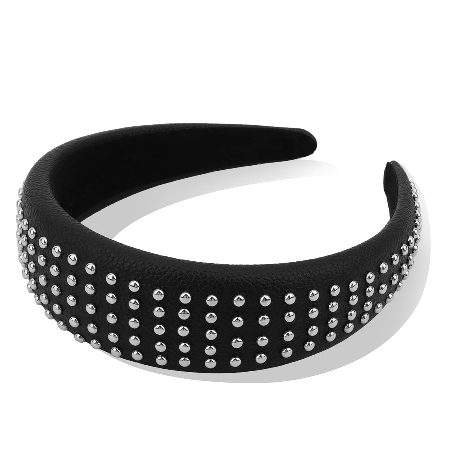 YISSION Punk Style Black Faux Leather Headband with Metal Beads, Thick Edgy Hair Hoop, Fashion Hair Accessory for Women - Ideal for Party, Rock-Inspired Looks & Daily Styling - Image 4