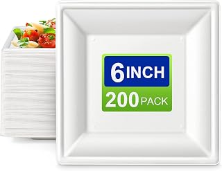 Square Paper Plates, 6 inch Small Paper Plates, 200 Pack Paper Plates Bulk, 100% Compostable Eco Friendly Disposable Plates, Paper Dessert Plates for Party Wedding
