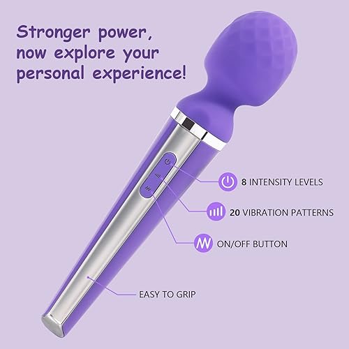 Miniatura 3 de Masajeador personal para mujeres y hombres  Varita de mano inalámbrica y potente  8 velocidades, 20 patrones vibratorios recargable por USB, cuerpo,