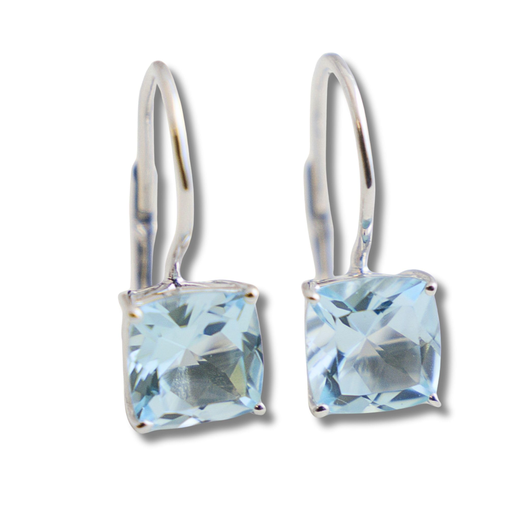 Kissenschliff Blautopas 925 Sterling Silber Ohrringe (Silber) | Natürlicher Edelstein - Geburtstagsgeschenk - Handgefertigte Geschenkideen für Frauen