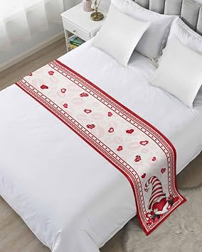 Valentines Day Dwarf Red Love Heart Bed Runners for Bedroom Hotel,Decorative Bedding Scarf Lipstick Texture on White Bed End Blanket Bedding Runner Scarves for King Size Beds,102x20in