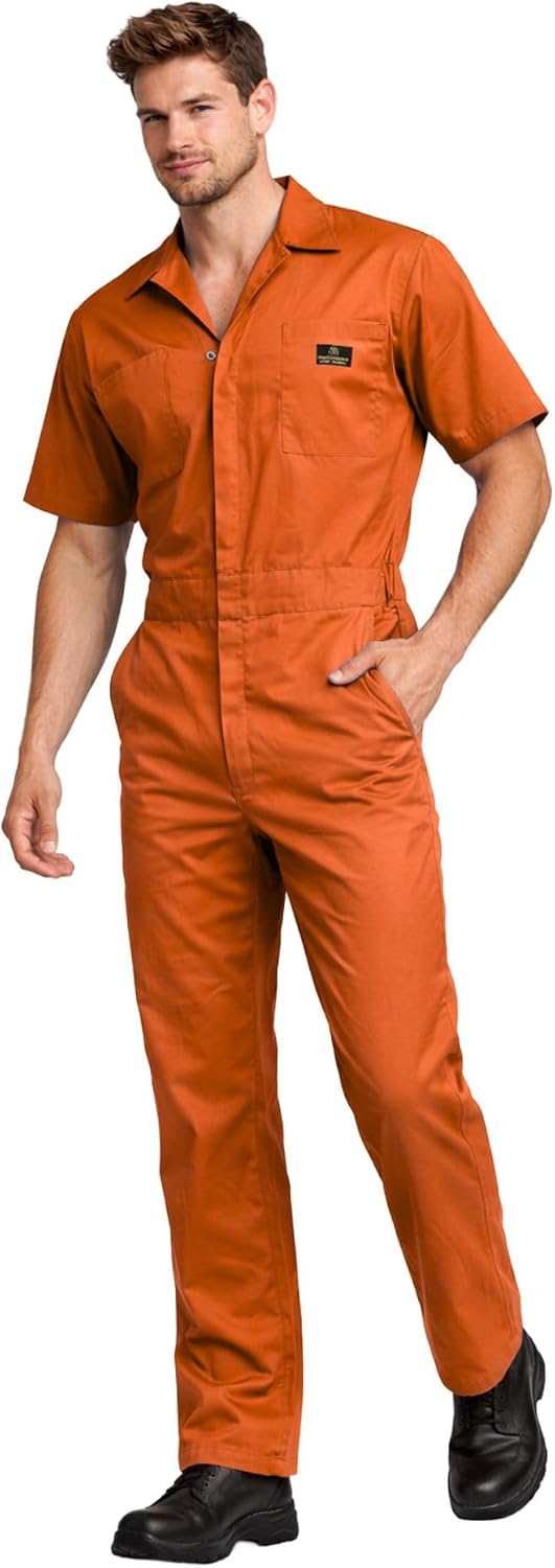 M&M SCRUBS Men’s Short Sleeve Coverall Front Zip Up Workwear Jumpsuit for Mechanic, Industrial 6 Pockets Overall Uniform