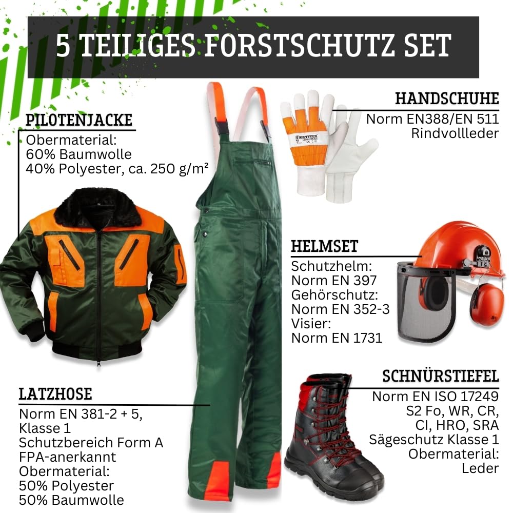 Safetytex Forstschutz Set 5 teilig KWF geprüft Schnittschutz Set | Geprüfte Qualität, hoher Tragekomfort, robuste Verarbeitung, für professionelle Waldarbeiten und anspruchsvolle Einsätze