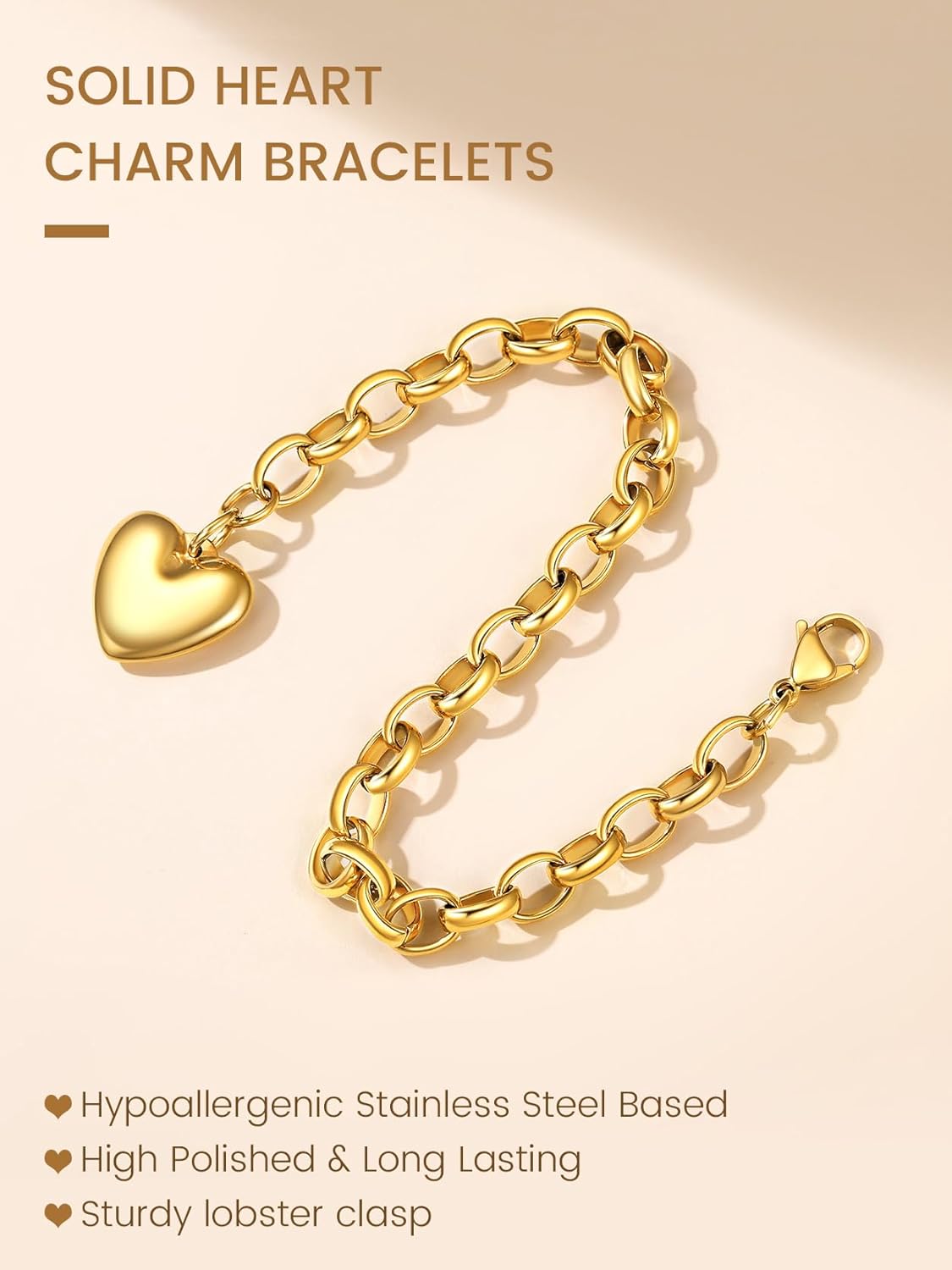 GoldChic Jewelry Heart Charm Bracelet Adjustable For Women, Stainless Steel Initial Cable Link Letters Mother Daughter Bracelets Jewelry Gifts for Mom (With Box) - Image 6