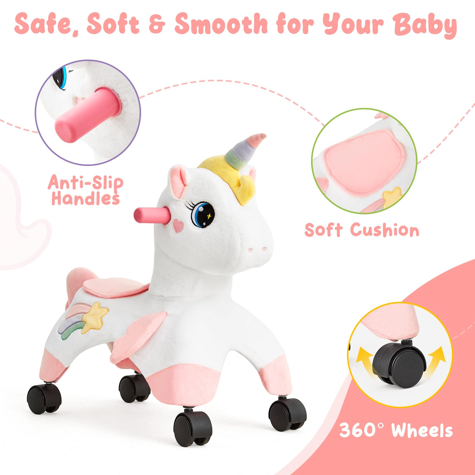 FUNLIO Licorne Porteur Enfant 1-3 ans Roues Pivotantes 360° Développer Équilibre Coordination Intérieur Extérieur Facile Assembler