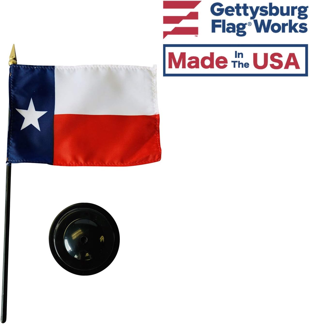 Set of 3 4x6" E-Gloss Texas Stick Flag with Plastic Table Base - Proudly Made in the USA