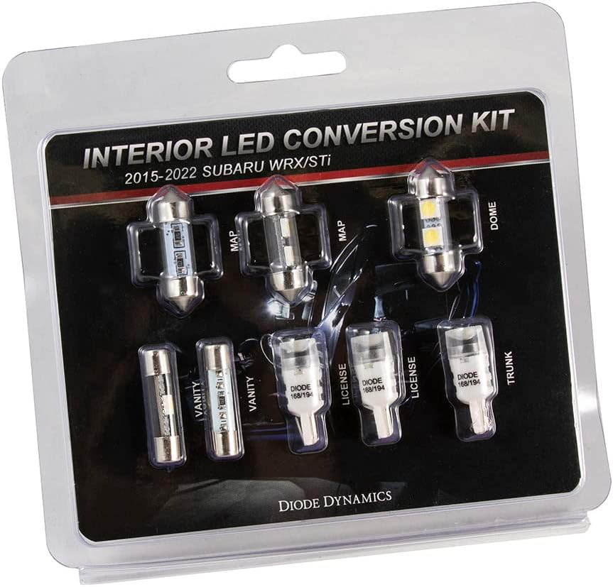 Diode Dynamics Cool White LED interior bulb pack compatible with Subaru WRX STi 2015-2021, Stage 1