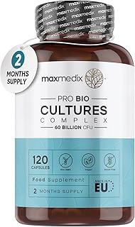 Bio Cultures Complex Probiotics & Prebiotics - 60 Billion CFU - 2 Months Supply - 120 Vegan Probiotic Complex Capsules for Adults - 20 Gut-Friendly Bacterial Cultures Like Lactobacillus Acidophilus