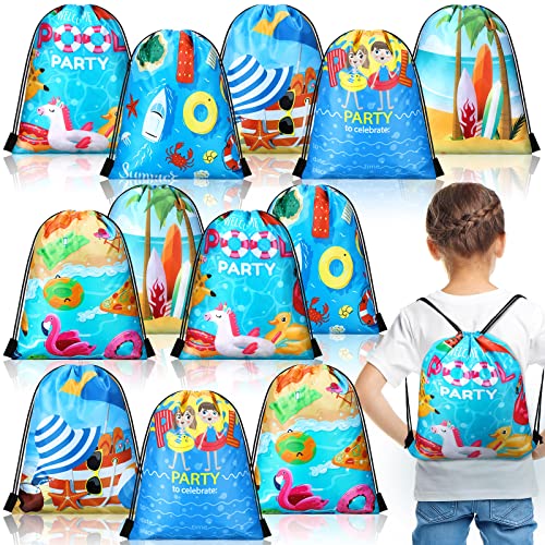 Boao 12 Pcs Kids Summer Beach Party Favors Bag, Drawstring Bags, Beach