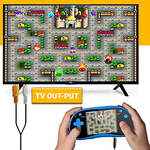 IQ Toys Handheld Arcade Game Zone Player Console Classic 220 Preloaded Video Games for Kids, 16 BIT Large 3" Screen, Rechargable, Blue