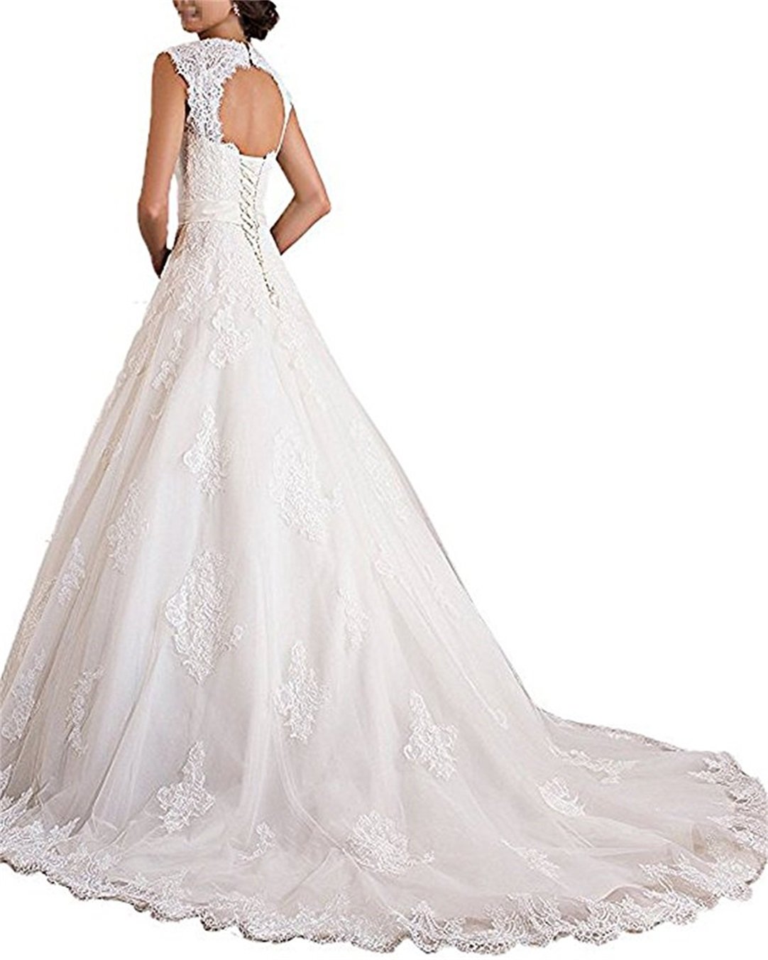 Coprispalle in Pizzo con Scollo a V a Doppio Giro Appliques A Line Abiti da Sposa per la Sposa 2019