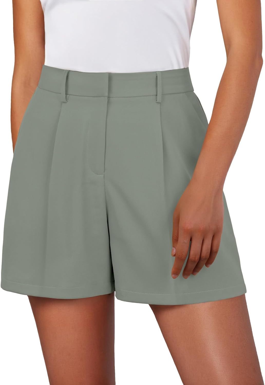 Feiersi Womens Shorts Dressy Casual Elastic Waisted Tailored Work Shorts with Pockets - Image 2