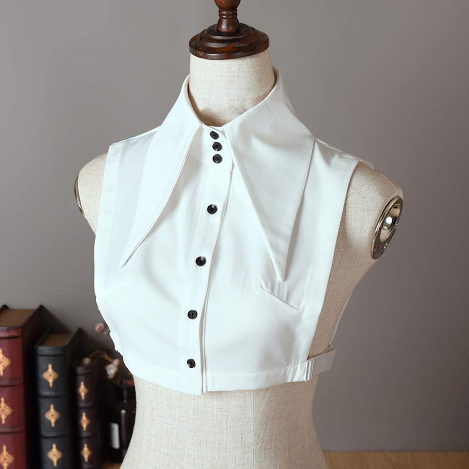 Women Vintage Wide Lapel False Fake Collar Button Detachable Half Top