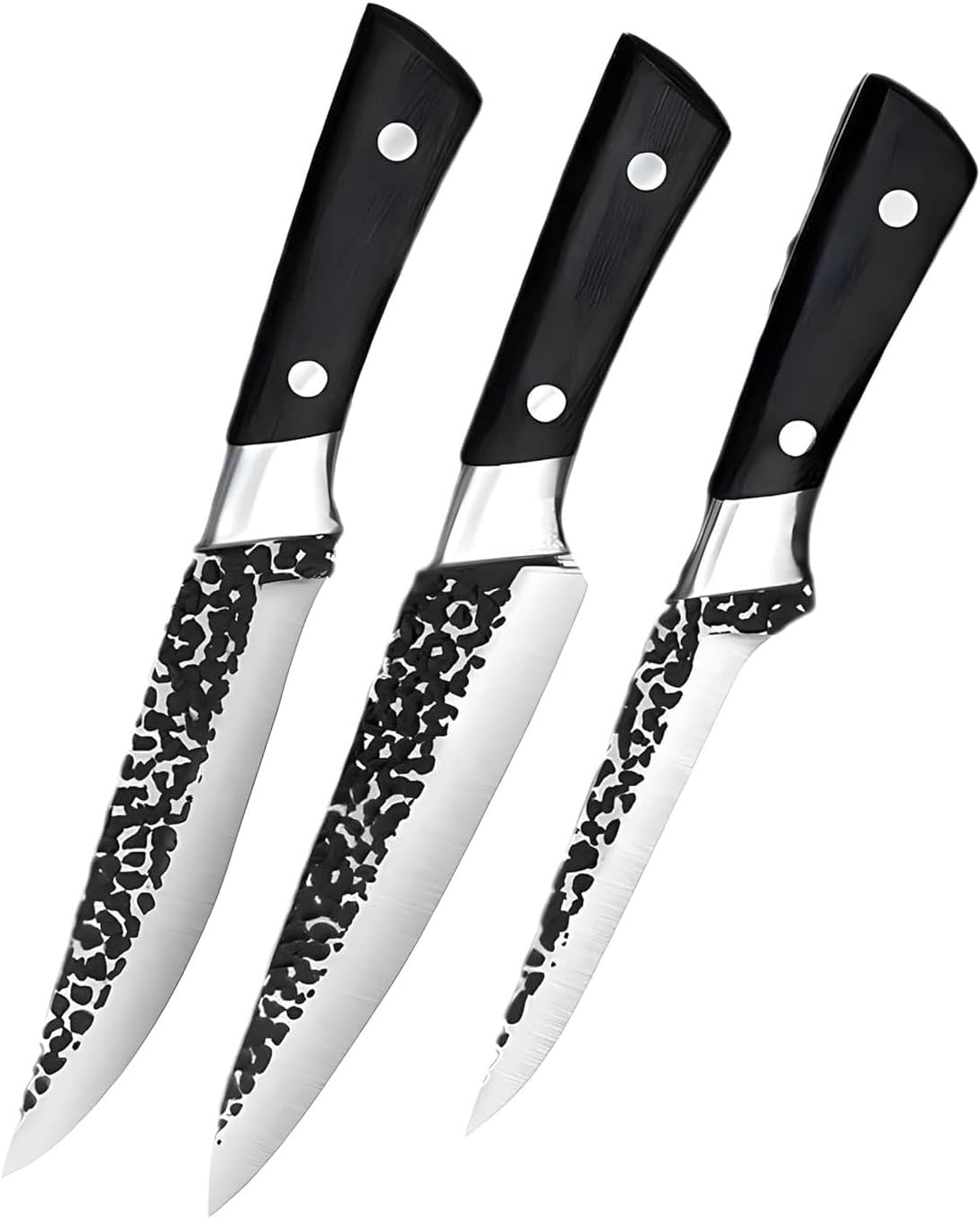 Hand Forged Stainless Steel Japanese Slicing Knife Boning Fillet Knife Butcher Knife Deboning Knife for Meat with Abs Handle (Set of 3), Black