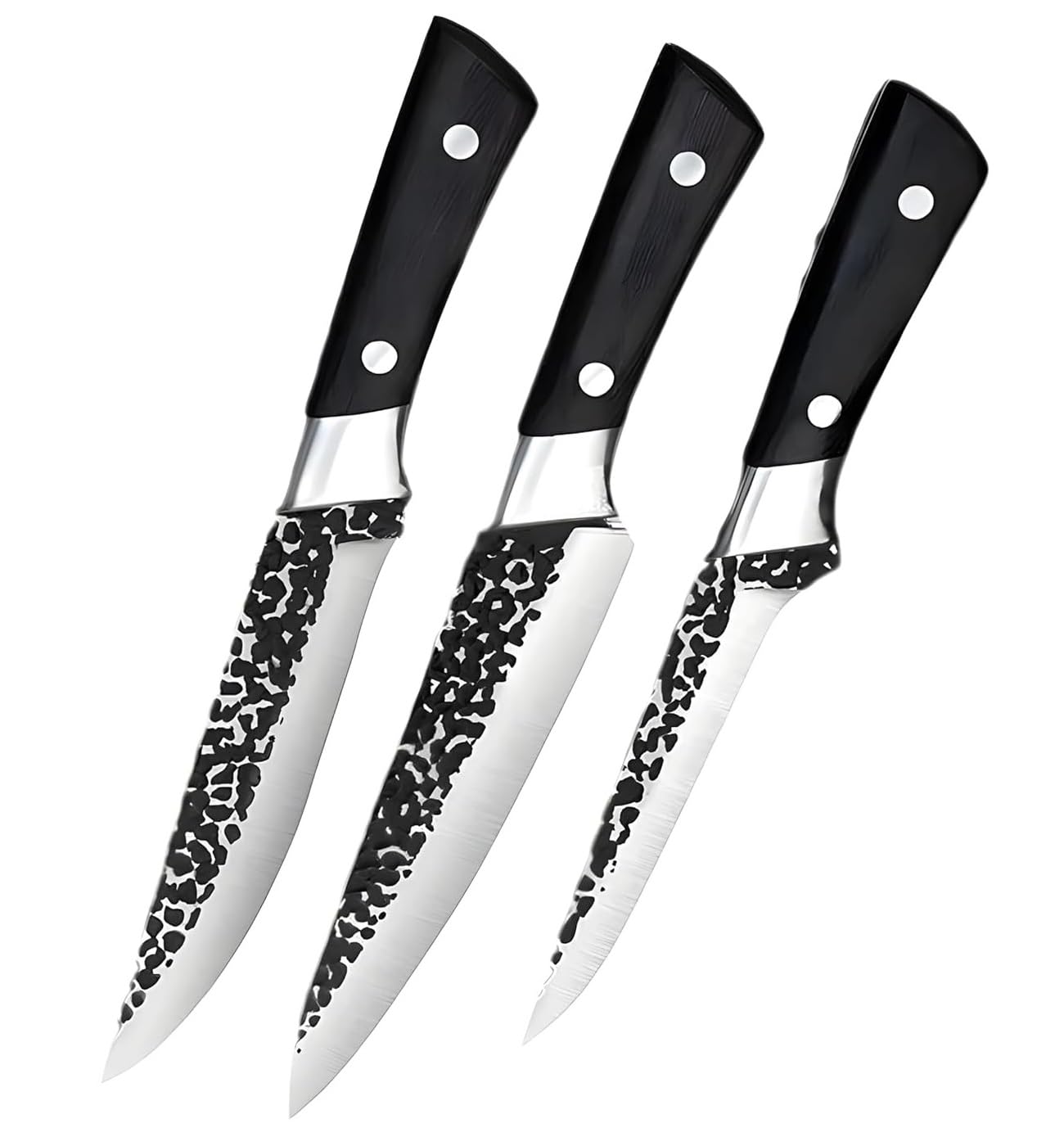 Captoola Hand Forged Stainless Steel Japanese Slicing Knife Boning Fillet Knife Butcher Knife Deboning Knife for Meat with Abs Handle (Set of 3), Black