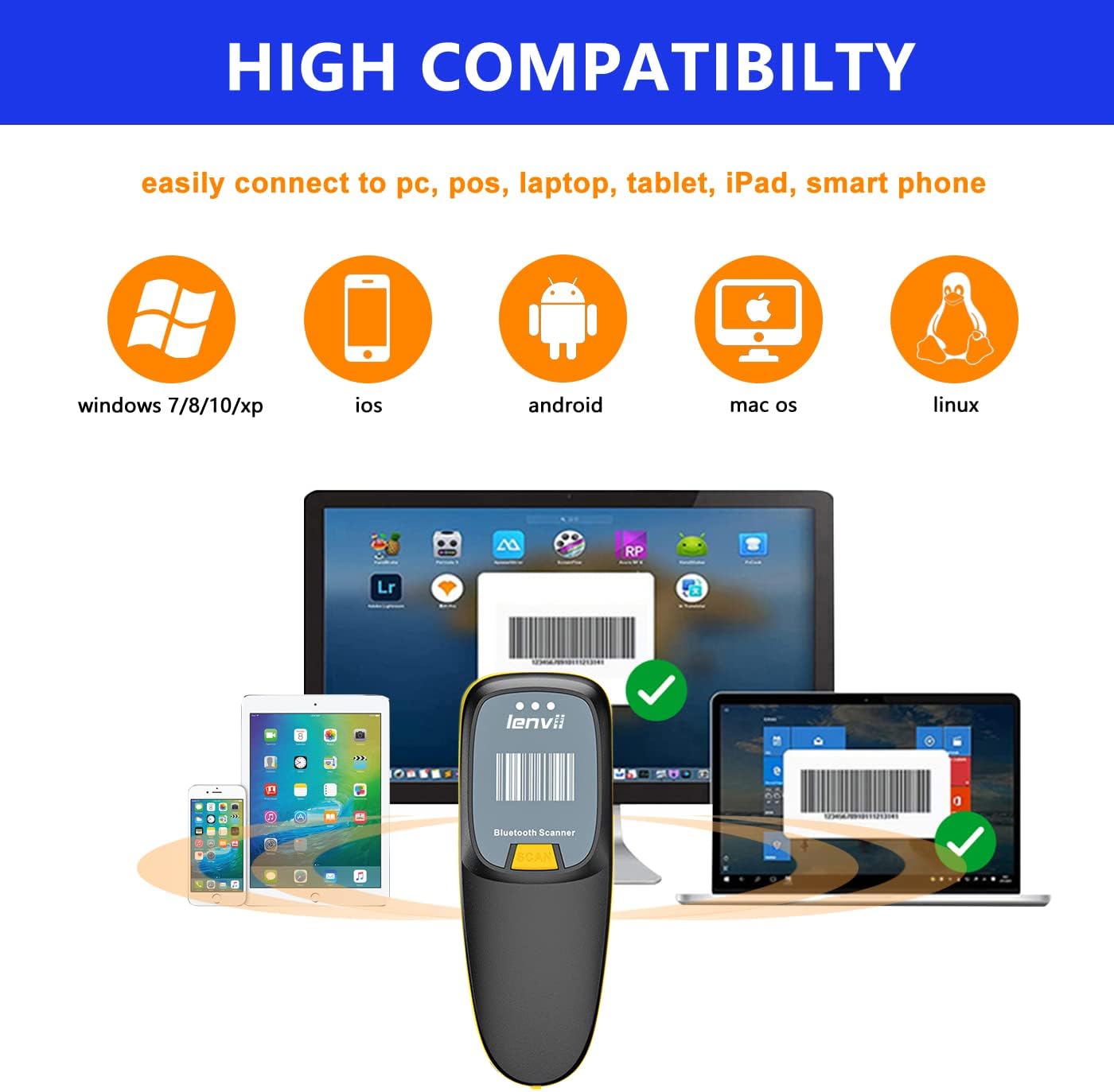 LENVII R999 Barcode Scanner High Compatibility