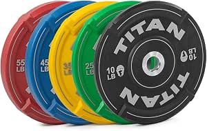 Titan Fitness EZ-Grip Urethane Olympic Weight Plates, Pair of Black Competition Plates with Steel Chrome Core