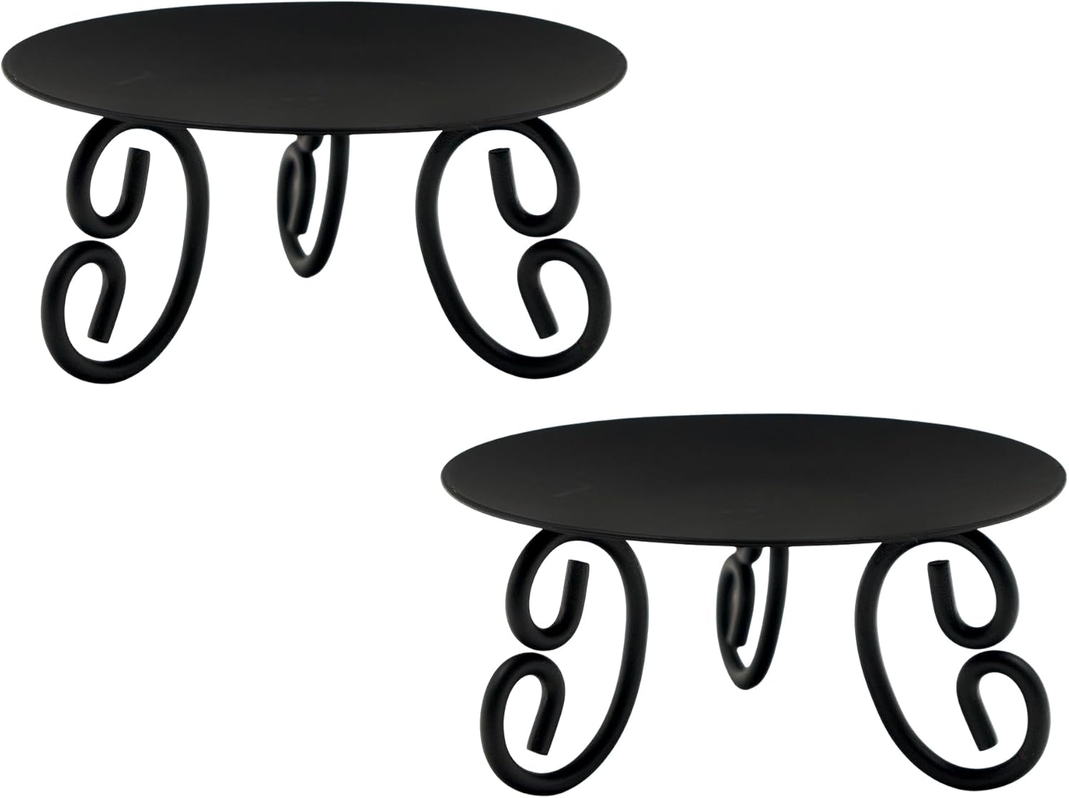 Hosley Set of 2 Black Iron Pillar Candle Holders 5 Inch Diameter - LED Compatible for Weddings, Spa, Farmhouse Decor