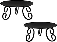 Hosley Set of 2 Black Iron Pillar Candle Holders 5 Inch Diameter - LED Compatible for Weddings, Spa, Farmhouse Decor