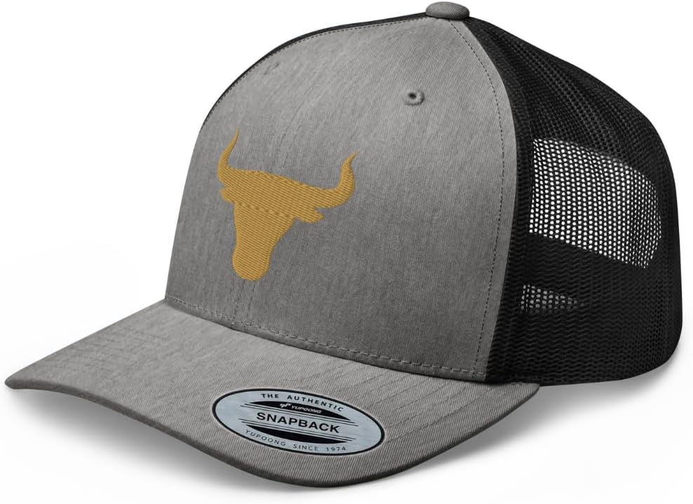 NX Bull Head Rodeo Old Gold Embroidered Trucker Hat Curved Bill Mid Crown Snapback Western Country Cowgirl Cowboy Cap