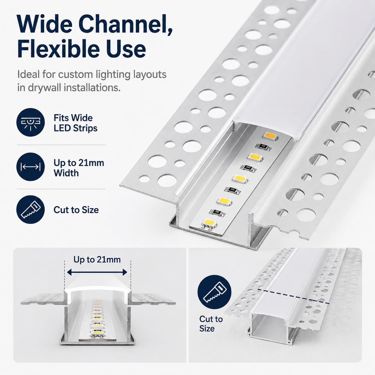 10 x LED Drywall Profile 2 m Aluminium Profile for Strip Rail Flush-Mounted Channel and Diffuser Surface-Mounted for Indirect Lighting Decker [Energy Class A+++]