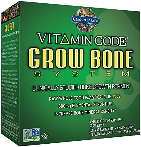 Garden Of Life Calcium Supplement - Vitamin Code Grow Bone Made With Whole Foods, Strontium, Magnesium, K2 Mk7, Vitamin D3 & C Plus Probiotics For Gut Health, 30 Day Supply