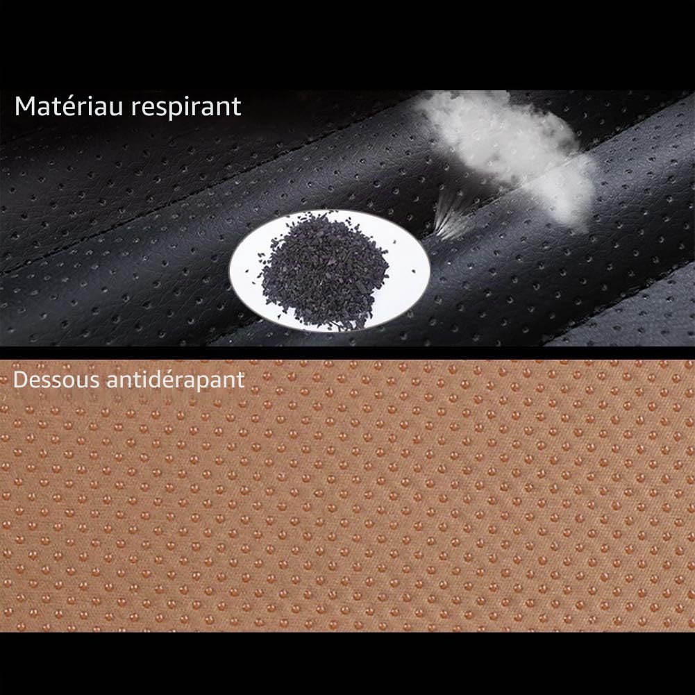 Housse de Siège de Voiture Avant Universelle Super Respirant Charbon de Bois de Bambou Cuir PU,20,8 * 20,1’’(1 Pièce-Noir)