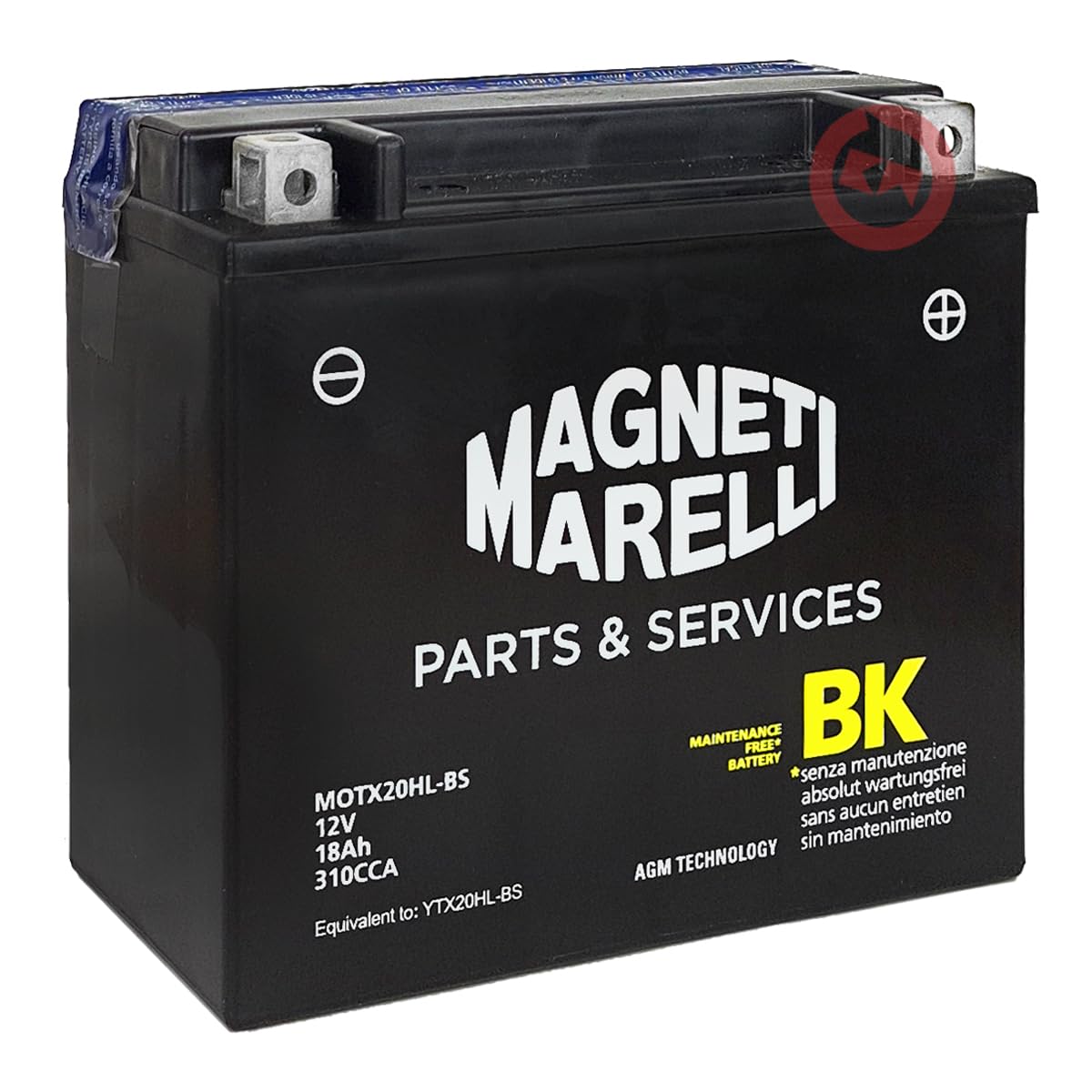 Magneti Marelli Batteria YTX20HL-BS AGM, BATTERIA AUTO per Moto, 12V 18Ah, Senza Manutenzione, Completa di Liquido per Attivazione