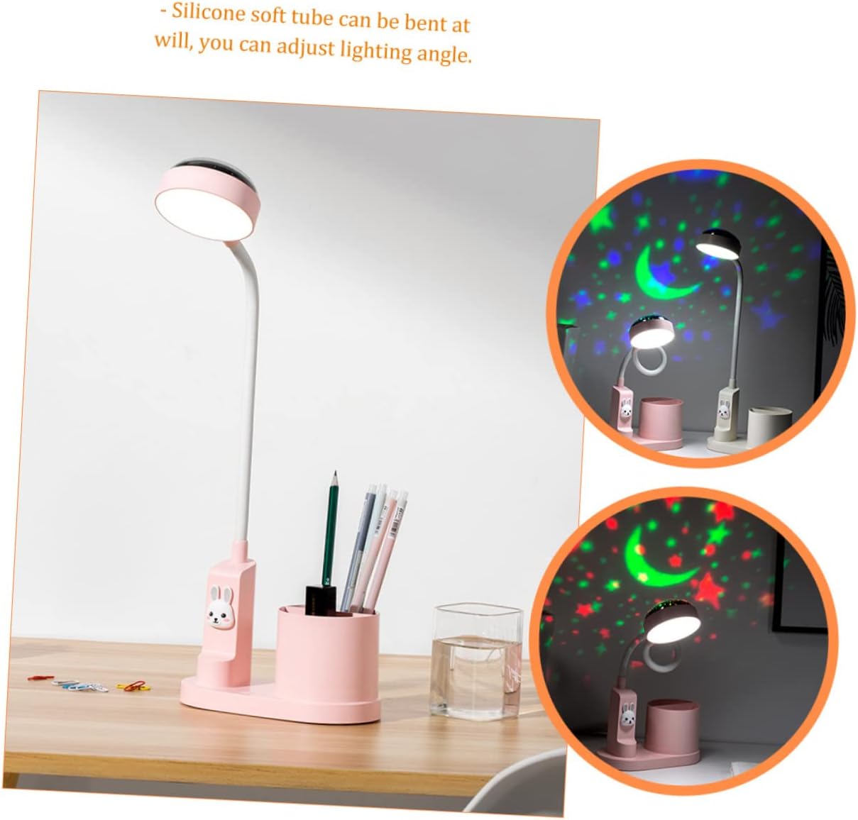 Multifunctional Star Projector Desk Lamp Bedside Light Pen Stand Changing Night Lamp for Home Decor and Study Use Pink