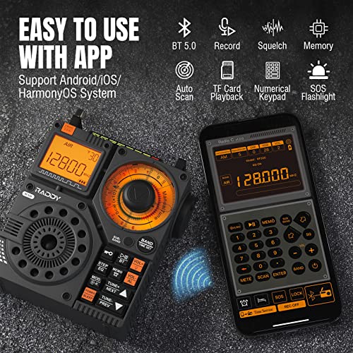 Raddy Rf320 App Control Shortwave Radio, Air/Fm/Am/Vhf/Sw/Wb Receiver With Bluetooth, Portable Radio Rechargeable W/ 9.85 Ft Wire Antenna #TOP1