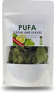 Pufa Dried Kaffir Lime Leaves - Pure Natural Lime Tree Leaf in Resealable Bag - Fresh Kaffir Lime Plant Leaves for Panang Curry, Roast Chicken,Soups,Tom Yum Paste - Non-GMO,Chemical-Free 0.5 Oz.
