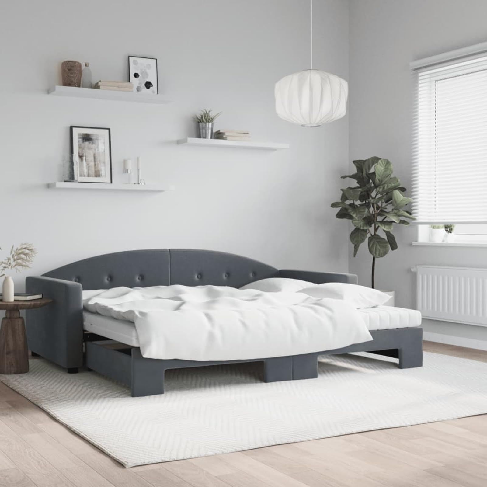 ATOMSTACK MAKER Divano letto pieghevole 2 in 1 con 2 materassi in schiuma (90 x 200 cm), divano convertibile grigio scuro in velluto, per soggiorno o camera da letto, facile da estendere e montare