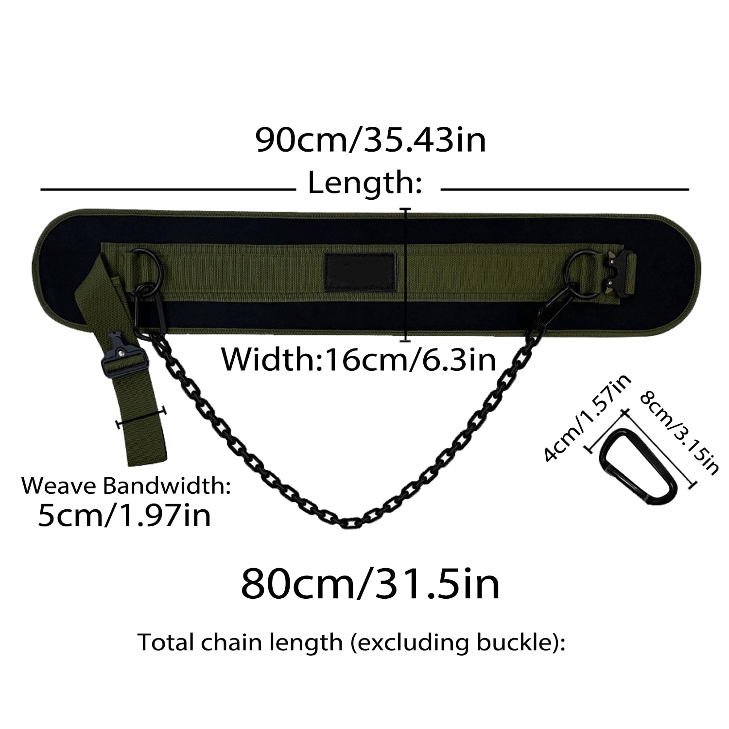 Cintura per esercizi di sollevamento pesi, squat, powerlifting e salse, 80 cm, robusta catena in acciaio, supporta 150 kg, per uomini e donne, bodybuilding, esercizi, fitness e trazioni