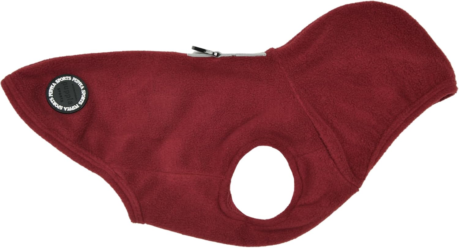 Puppia Zuko Warm Winter Hooded Polar Fleece Shirts with Integrated Harness for Small and Medium Dogs, Wine, Medium