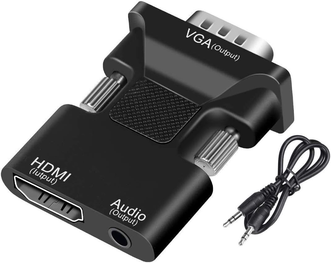 Flyouth HDMI to VGA, HDMI Female to VGA Male Adapter with 3.5mm Jack for TV Stick, TV Box, Laptop, Desktop, Digital Camera-Black