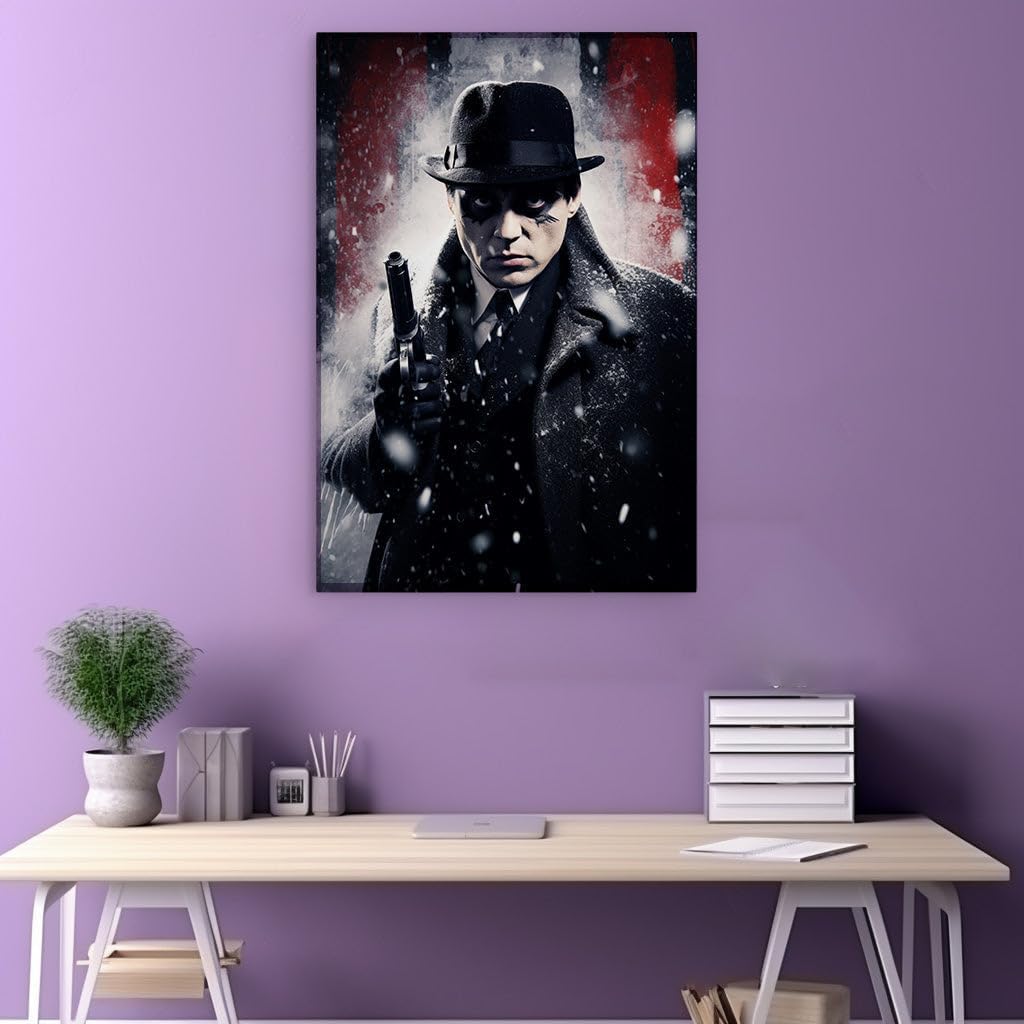 Canvas for Living room. Mystery in Monochrome: A Noir Enigma Shrouded in Snow, 27 x 18 inch Canvas Wall Art - Foreground And Background - Modern Home Decor - 69x46 cm (27x18 inch)
