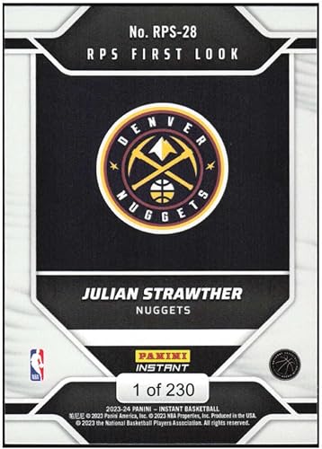 Miniatura 2 de JULIAN STRAWTHER RC 2023-24 Panini Instant RPS First Look ROOKIE 230#RPS-28 Nuggets NM+-MT+ NBA Basketball
