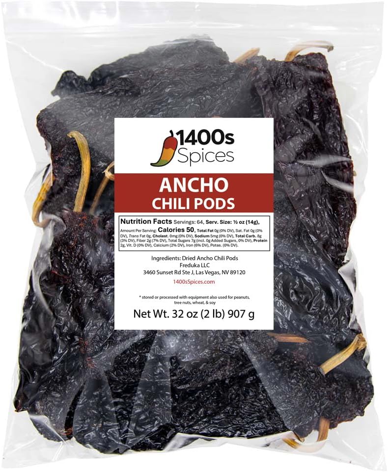 1400S SPICES 2lb Ancho Chili Dried Peppers Bulk, Food Service