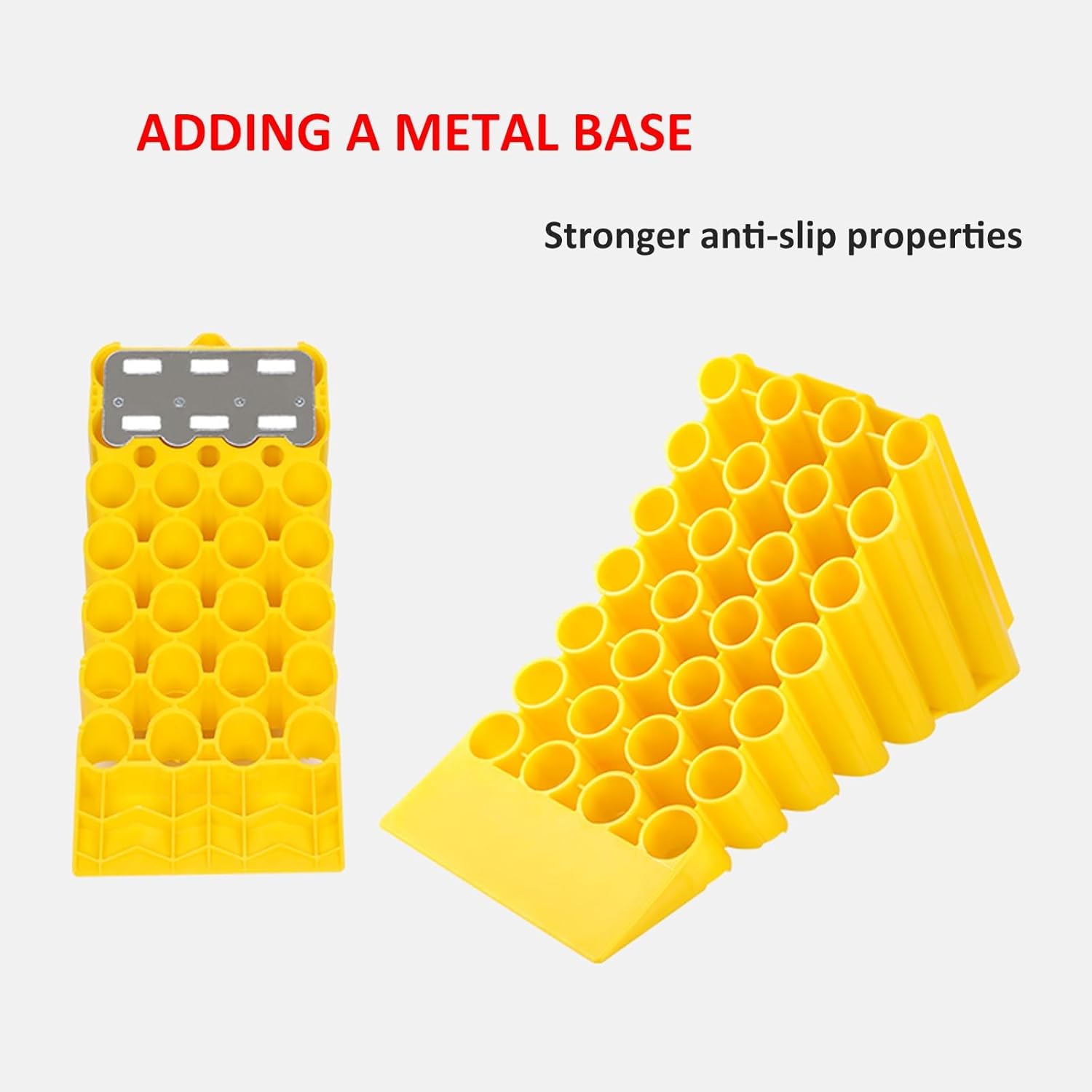 Wheel Chocks for RV Trailer, 2 Pcs Yellow Trailer Blocks with Metal Non Slip Base, Wheel Stoppers for Cars Camper Trucks RVs, Easy to Carry & for Most Tyre Sizes