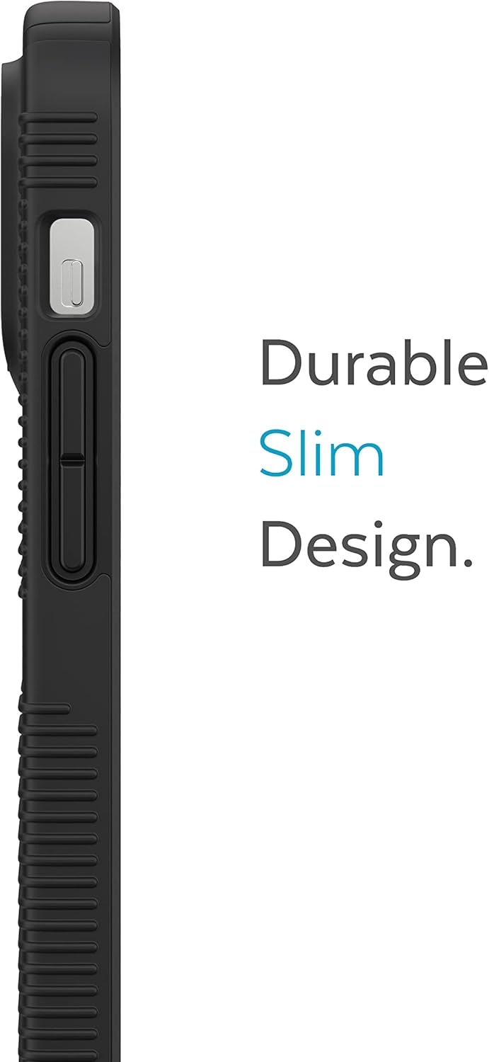 Speck iPhone 14 Pro Max Case - Slim, Drop Protection, Scratch Resistant & Anti Yellowing Case - No Slip Grip, Black/Black GemShell Grip Hard Case