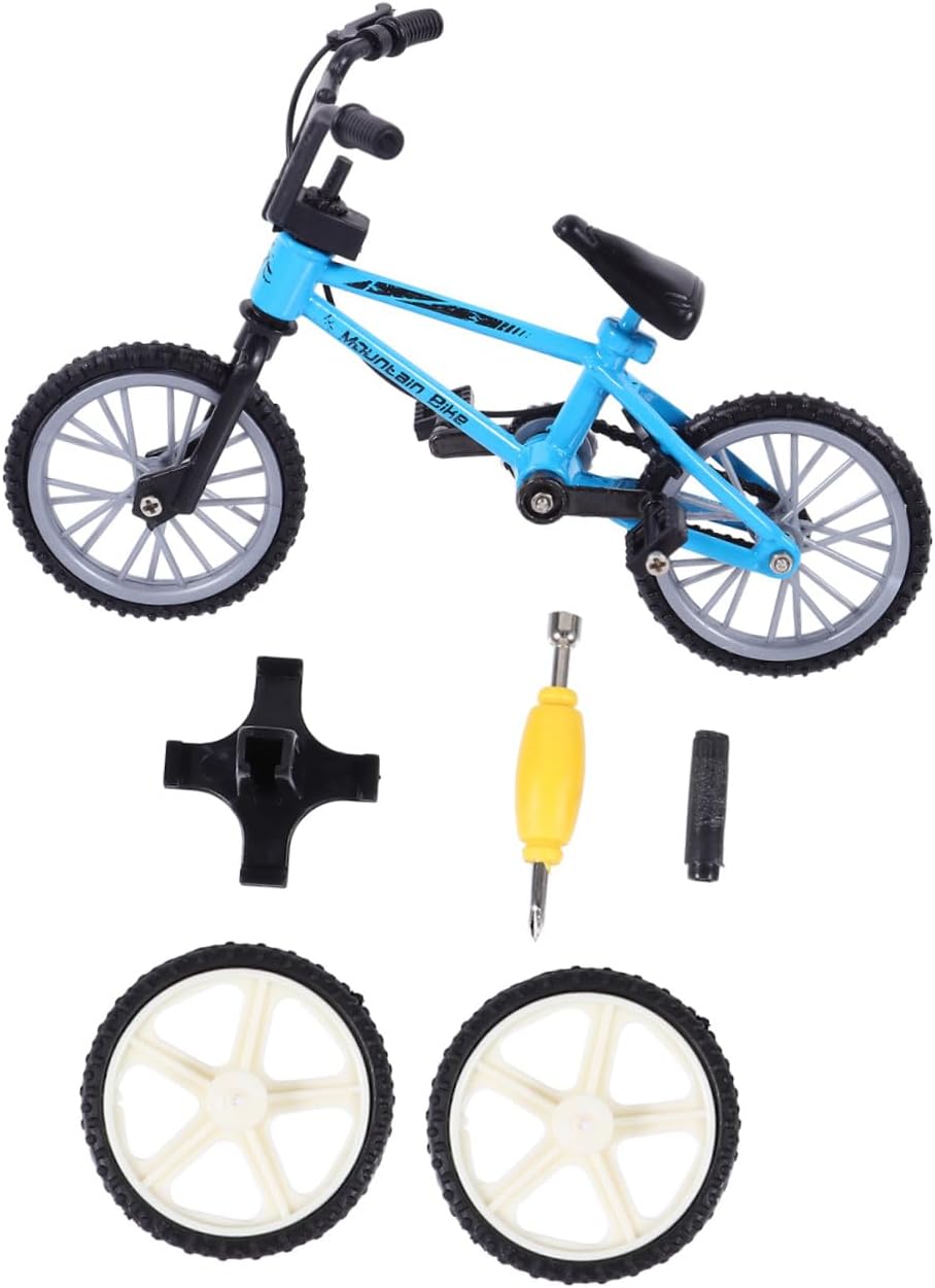 Mini Finger Bike Realistic Alloy Miniature Bicycle Model with Movable Wheels and Pedals Desktop Sports Game for Family and Bike Enthusiasts Blue