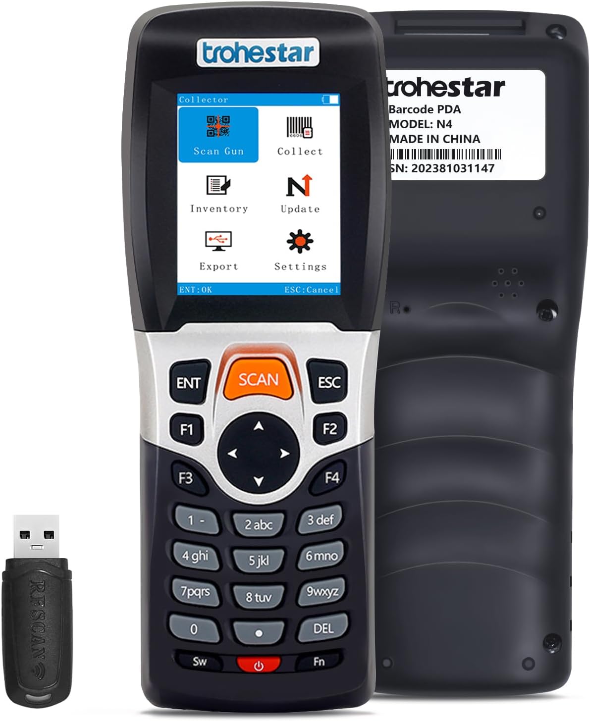 Wireless Barcode Scanner - Handheld Inventory Scanner Data Collector with 2.4GHz RF Transceiver for Warehouse & Bookstore Management (N4-1D-Blue)