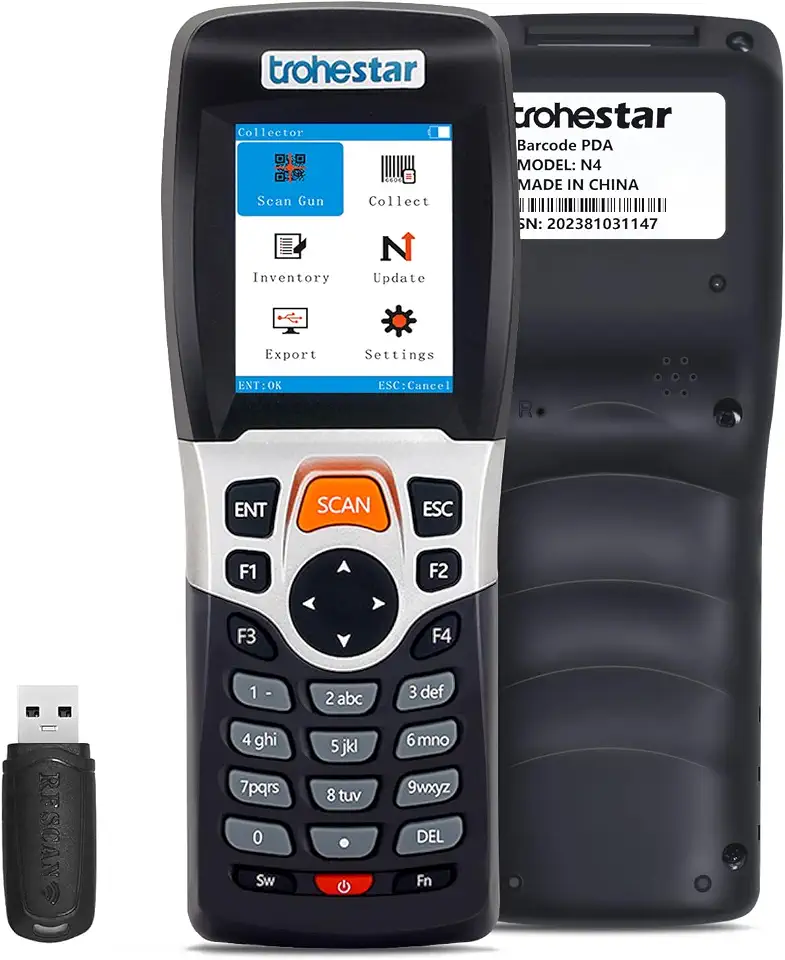 Scanner de código de barras sem fio – Coletor de dados portátil de inventário com transceptor RF de 2,4 GHz para gerenciamento de armazém e livraria (N4-2D-azul)