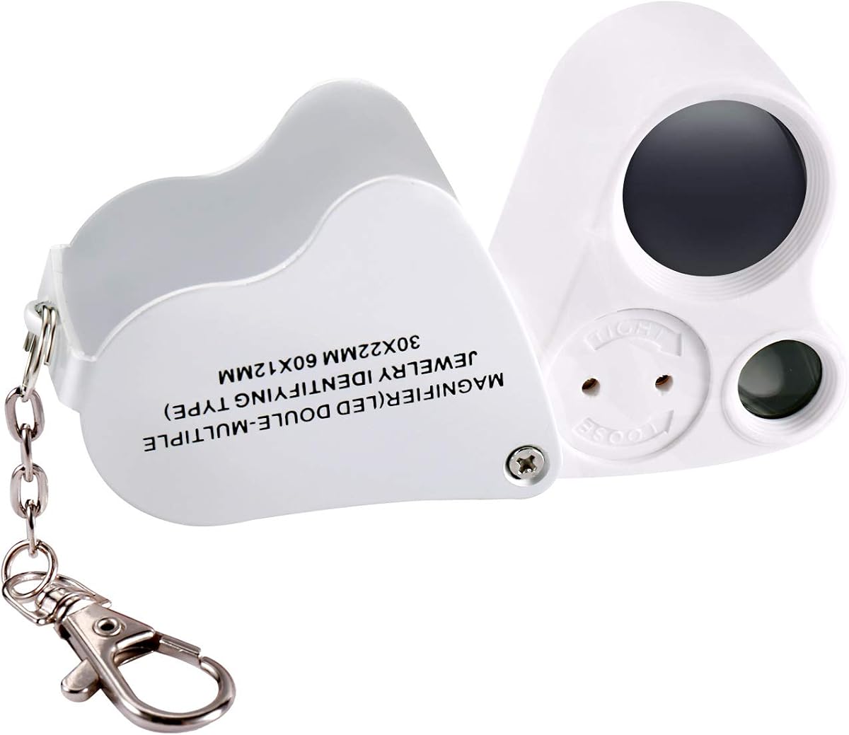 Jiusion 30X 60X Portable LED Lighted Jewelry Magnifier Dual Lens Eye Loupe | Wearable Handheld Magnifying Glasses & Micro Microscope with Keychain, Lanyard & Storage Case