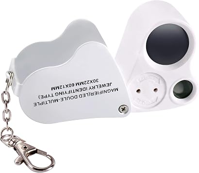 Jiusion Portable Lighted LED Illuminated Jewelry Magnifier 30X 60X Wearable Handheld Dual Lens Eye Loupe Magnifying Glasses Micro Microscope with Keychain and Lanyard