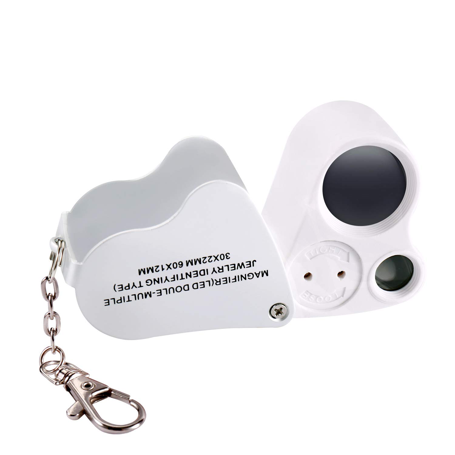 Jiusion Portable Lighted LED Illuminated Jewelry Magnifier 30X 60X Wearable Handheld Dual Lens Eye Loupe Magnifying Glasses Micro Microscope with