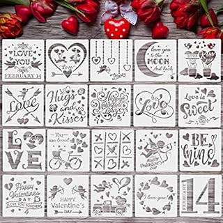 20 Pieces Valentine's Day Stencils Valentine Drawing Painting Templates Reusable Plastic Template Stencils for Valentines Painting on Wood Envelopes DIY Craft Decoration Supplies