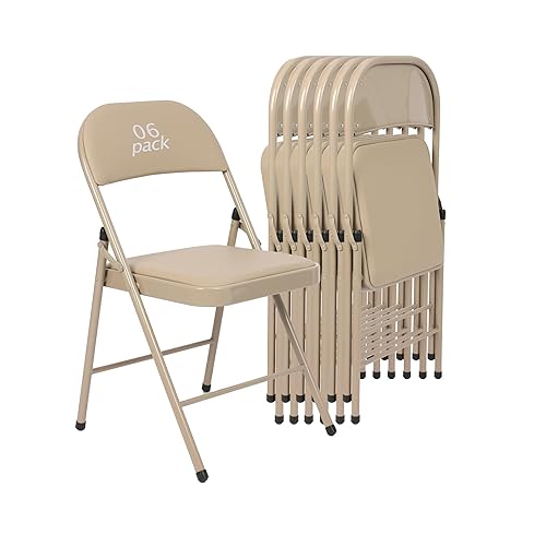 6 Pack Khaki Padded Folding Chairs Set - Comfortable Stackable